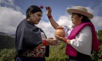 Ecuador. A woman pours water, a symbol of life, into another woman's hands. Photo : FAO/Johanna Alarcón